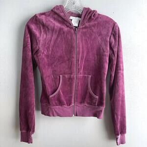 Y2k Fitted Charlotte Russe Purple Velour Zip Up Hoodie Size S